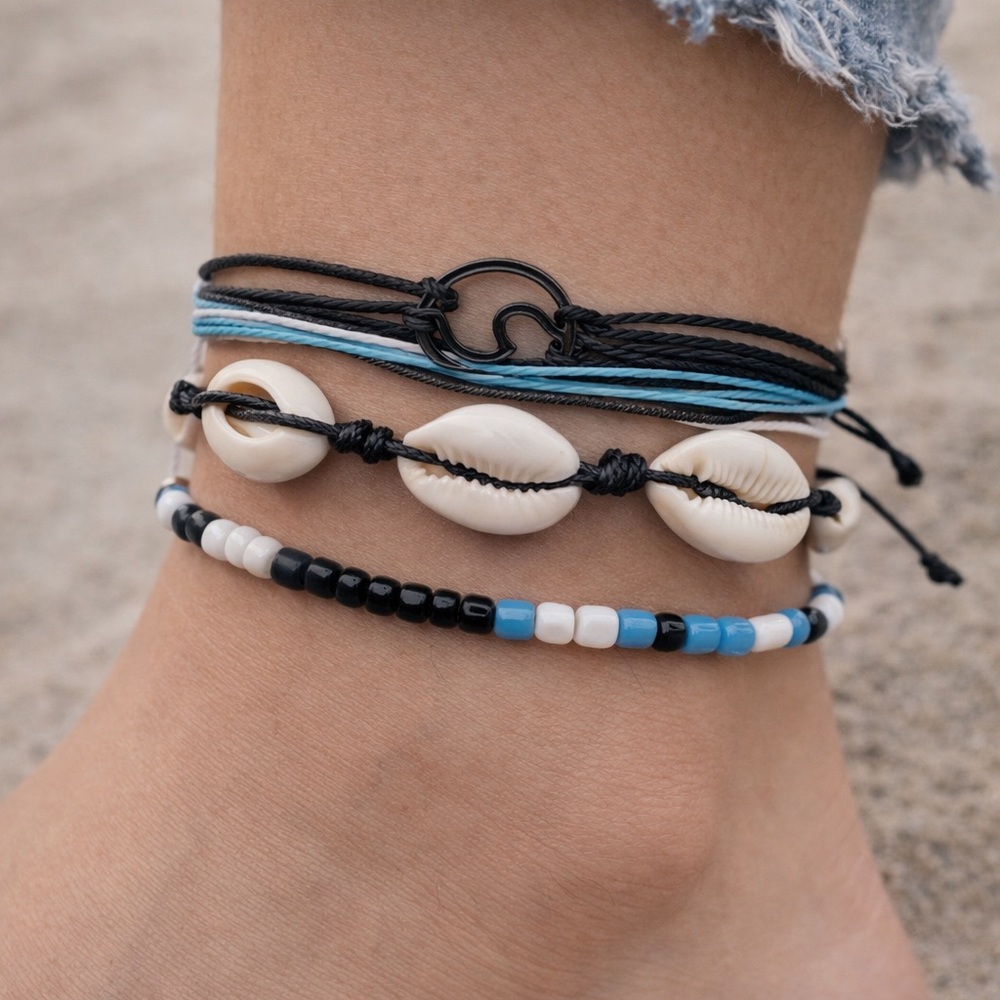 Puka shell and bead bracelet, anklet bundle y2k - beach vibes - surfer vibe